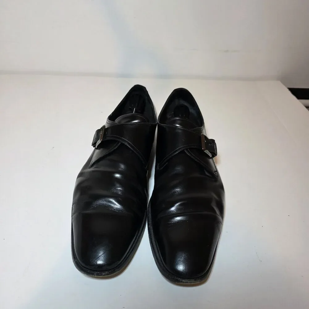 Salvatore Ferragamo Single Monk Strap Black Leather Dress shoes Mens Size 15 D